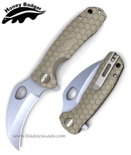 Honey Badger Medium Claw Flipper Folding Knife, FRN Tan, HB1122
